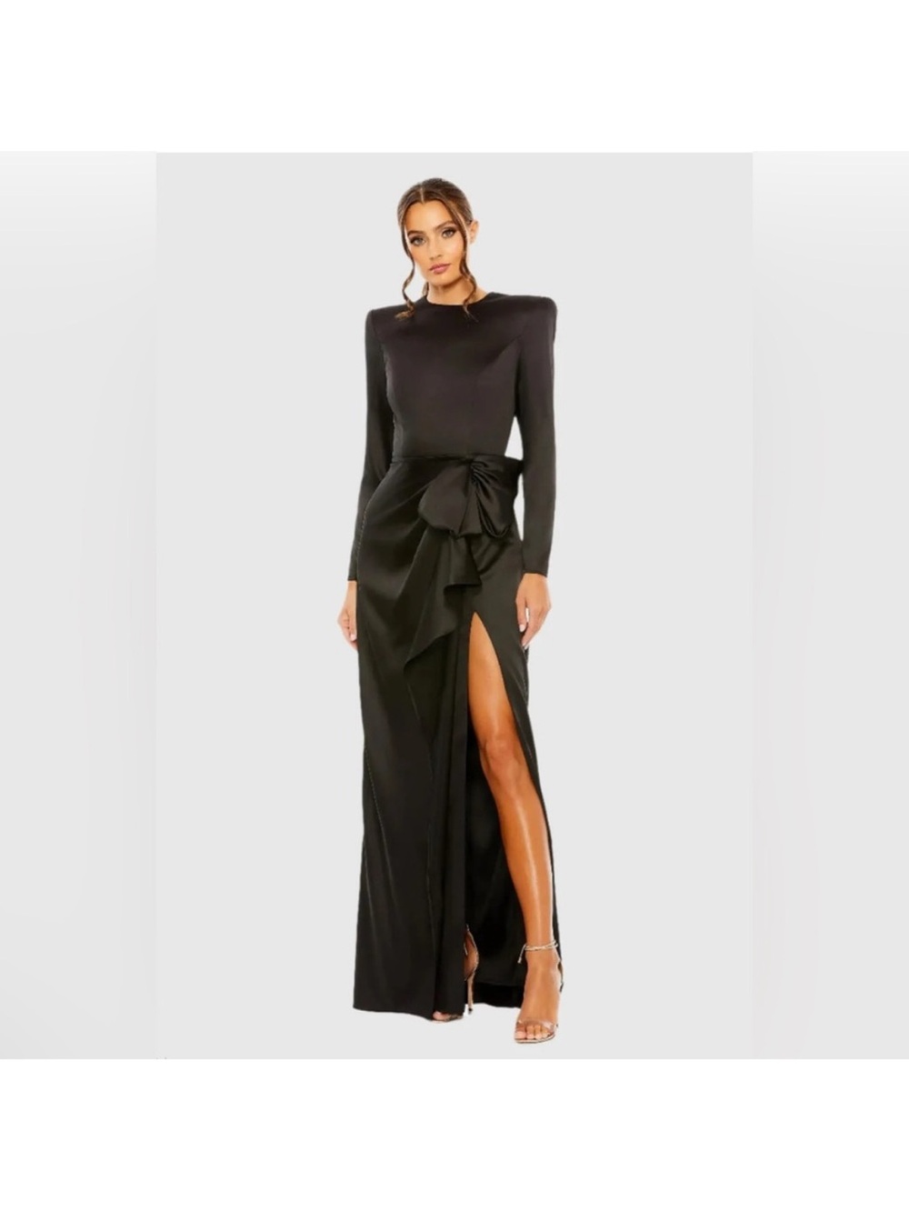 Mac Duggal 26676 Ieena Size 10 Long Sleeve Structured Bow Draped Gown Black NWT - Picture 7 of 7